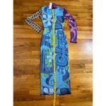 Zoe Urban Outfitters Printed Ciao Blue Green Long Sleeve Midi Dress Small Retro Photo 3