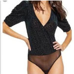 Leith  Women’s Black & Green Leopard Print V-Neck Bodysuit Size XL Photo 6