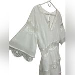 Tulle High Waist Hollow Out Lace Short Sleeve V Neck Long Dress White Size L Photo 1