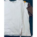 ZARA Women Medium Off White Brown Tan Crew Neck Shirt 100% Cotton Long Sleeve Photo 4