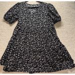 a.n.a  Mini Dress Women's M Black Tina Floral 100% Cotton Pleated Short Sleeve Photo 0