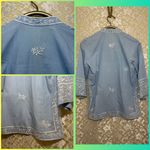 Vintage Blue Button Down Shirt with White butterfly Embroidery small euc Photo 5