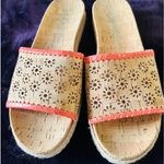 Jack Rogers  METALLIC FLORAL ESPADRILLE CORK SLIDES IN CORAL Photo 4