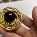 Pretty Gold Tone Black / Rhinestone Large Oversized Statement Clip On Earrings Photo 6