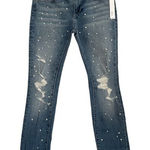 AQUA NWT ‎ Pearl Embellished Distressed Straight Leg Jeans Ankle Cropped Size 24 Photo 0