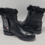 Charles David Reno Black Leather Faux Fur Buckle Side Zip Mid Ankle Boots Sz 38 Photo 13