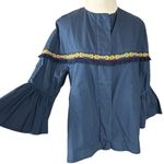 ZARA  Basic Western Navy Blue Bell Sleeve Fringe Aztec Trim Jacket Size XS NWT Photo 8