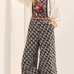 Anthropologie NWT Embroidered Wide-Leg Jumpsuit in Black Floral Motif Overall 2 Photo 0