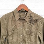 Anthropologie  Holding Horses Womens Shirt Green Y2k Buttefly Embroidered 4 Photo 5