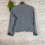 Vintage Vertical Stripe Pin Stripe Blue Ruffle Stretch Denim Jacket Size M Photo 6