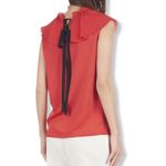 Maje  Top Red Lierro Ruffle Overlay Lightweight Tie Back Silky Chic New 3/Large Photo 1