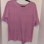 TU WOMAN PINK WITH SILVER METALLIC THREADING SHORT SLEEVE TIE IN CENTER HEM Size M Photo 1