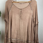 POL Tan Long Sleeve Casual Distressed Tee T Shirt L Photo 0