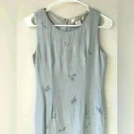 Petite Sophisticate Vintage 90s  Blue‎ Y2K Silk Floral Beaded Sleeveless Dress Photo 2