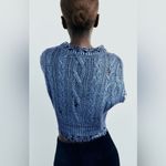 ZARA  Metallic Blue Wool blend Cable Knit Frayed Sleeveless Crop Top size s Photo 2