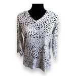 Chico's Womens Top Sz 2 L 12 Black White Eco Weave Paige Knit Animal Print Photo 2