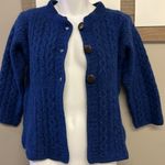 Carraigdonn Made in Ireland Blue Fit Flare Cable Knit Merino Wool Cardigan Photo 6