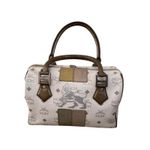 MCM  Visetos Lion Patchwork Boston Bag White Gold Leather Trim Satchel Photo 5