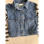 Anthropologie By  Crochet Sleeve Denim Jacket Size Small Trucker 70's Boho Funky Photo 4