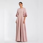 Mac Duggal 11854 Pink Crepe 3/4 Sleeve A-line Gown With Flower Trim Photo 2