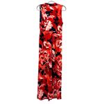 Liz Claiborne Sleeveless V-Neck Maxi Dress Knitted Bust Red Floral Size Small Photo 2