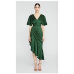 Theia Gwen Asymmetrical Ruffle Dress in Thorn Green Size 8 Photo 2
