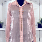 Boston Proper  Sheer Metallic Pink Shirt XS Photo 0