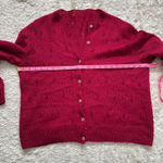 Handmade Gorgeous Knit Berry Red Wool Cardigan Pointelle Fits like Medium Photo 6