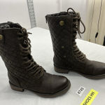 Womans SMNY Fireside Midcalf Combat Boots 5.5 M Brown Quilted Lined Lace Up Zip Photo 0