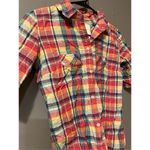 American Eagle Plaid Button Up Polo Short Sleeve Or 3/4 Sleeve Top Size 0 Photo 3