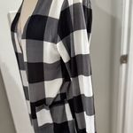 Open Front Long Draped Buffalo Plaid Cardigan Black Photo 10