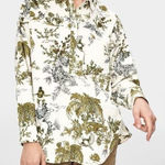 ZARA  Animal Tropical Print Oversized Half Button Up shirt sz M boho artsy monkey Photo 0