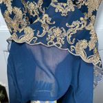 SUNDANCE Anderson Metallic Embroidered Cap Sleeve Shift Dress in Navy/Gold Blue Photo 7