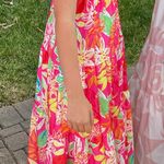 Pink and green floral maxi dress with adjustable straps Photo 0