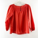 Maeve  Anthropologie Long Sleeve Boatneck Cotton Poplin Top Blouse Coral Red S Photo 7