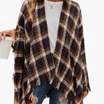 Womens Black Multi Buffalo Plaid Fringed Poncho Wrap OSFM Size undefined Photo 5