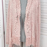 New York & Comp Fringe Hem Chunky Knit Open Cardigan Sweater Pink Medium Boho Photo 0