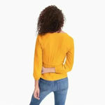 J. Crew Drapey Crepe Faux Wrap Top Yellow Peplum Tie Waist Surplice Blouse 6 Photo 2