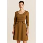 Vertigo Paris Vintage Style Brown‎ Dress With Piping Detail and Pocket Accents Size XS NWT Photo 0