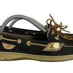 Sperry TOP SIDERS Women Sz 6 M Angelfish Navy Leather Gold Accents Glitter Flats Photo 0