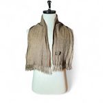 100% Pure Wool Scarf Tan Brown Houndstooth Fringe Photo 1