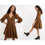 Madewell 💕💕 Flannel Lucie V-Neck Smocked Mini Dress Weathered Olive Medium NWOT Photo 1