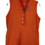 Lands' End  Womens Tank Top Henley Size Small Orange White Polka Dot Ruffle Photo 0