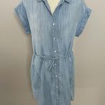 Cloth & Stone Dress Shirt Tunic Chambray Pockets Ruched Collar Belted Blue Photo 8
