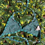 Diesel Y2K  Blue Brown Plaid Tie Halter Bikini Top Size L Photo 1