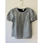 J.Crew Sz M Gingham Metallic Puff Sleeve Blouse Top Lined Round Neck Pullover Photo 1
