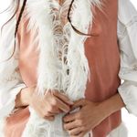 Free People Leather Vest Faux Fur Trimmed Peach Boho Festival L Photo 0