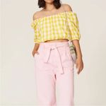 Color Me‎ Courtney Kris Crop Top Small Yellow Gingham Puff Photo 7