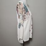 J.Jill White Floral Linen Blend Vneck Vented Long Sleeve Sweater Size Small Photo 2