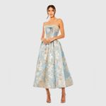 Mac Duggal  20726 Blue Strapless Brocade Midi Dress with Pockets Photo 4